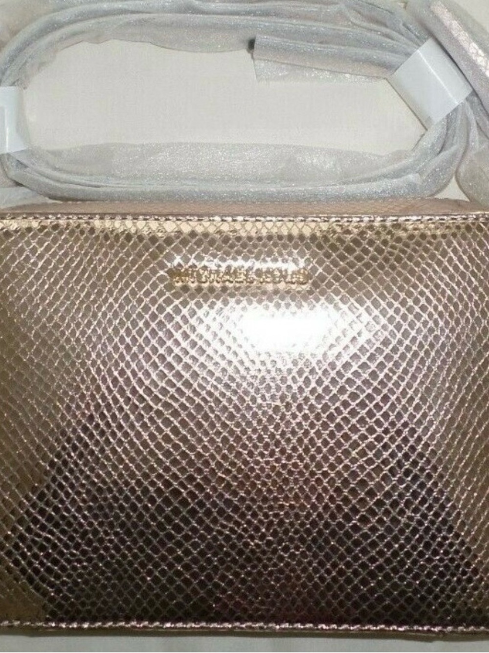 BRAND NEW WITH TAGS!! Michael Kors Gold Textured Ginny Crossbody Bag